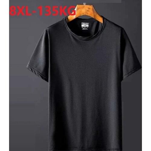 Summer plus size 8XL men hole Ice silk t-shirt short sleeve sports Breathable tees big sales soft 6XL big size fat loose tops 56
