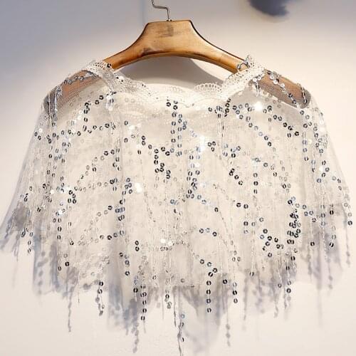 Summer Thin Handmade Crochet Sequins Lace Mesh Shrugs For Bolero Women Bridal Wedding Bolero Top Cover Up Short Cape Wraps