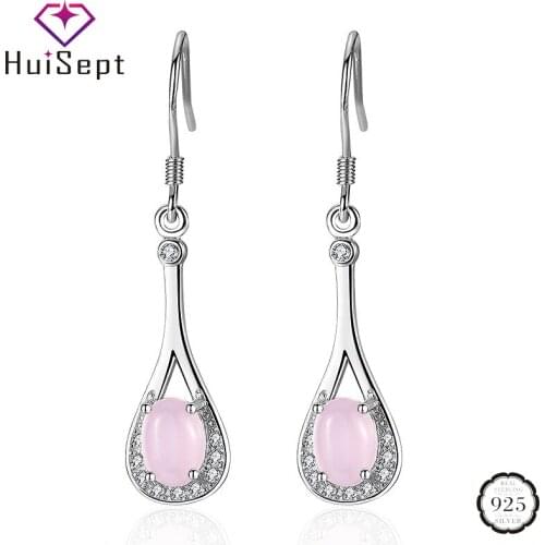 HuiSept Trendy 925 Silver Earrings Jewelry with Pink Crystal Water Drop Shape Earring Ornament for Women Wedding Party Wholesale