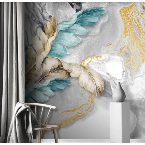 Marble Tropical Leaves Wallpaper Mural Photo Wallpaper for Living Room Contact Paper Wall Murals Luxury Home Decor Canvas