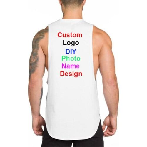 Design Brand Logo/Picture Custom Customized Print Workout Tank Top Men Gym Bodybuilding Fitness Singlets Muscle Sleeveless Shirt