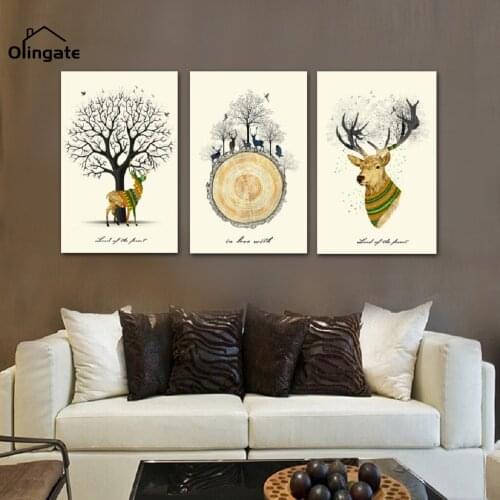 Nordic Deer Woodland Annual-Ring Canvas Poster Abstract Animals Wall Picture Print One Piece Wall Art Home Living Room Decor