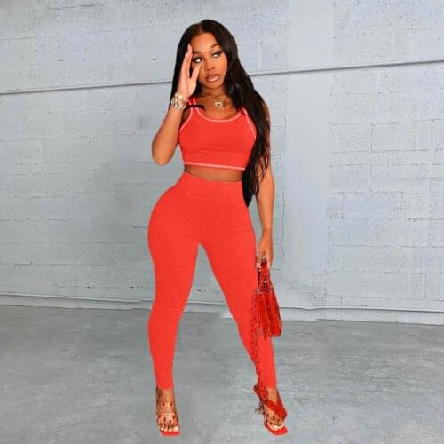 Solid Activewear 2PCS Tracksuit Outfits Sleeveless Tank Crop Top Tight Long Pencil Pants Workout Athletic Legging Yoga Gym Suits