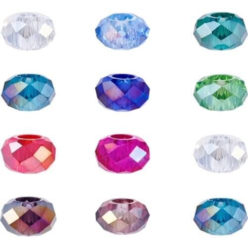 Pandahall Glass European Beads, Large Hole Beads, No Metal Core, Faceted, Rondelle, Mixed Color, 14x8mm, Hole: 5mm Drop Shipping