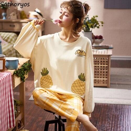 Pajama Sets Women 2 Piece Set Female Autumn Kawaii Sleepwear Ins Hot Sale Cartoon Popular Sweet Girls Loose Leisure Korean Style