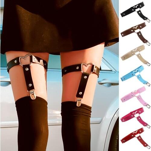 2 Pieces Women Punk Heart Sexy PU Leather Garter Belt Harajuku Elasticity Body Punk Tight Garters Suspender Strap Harness