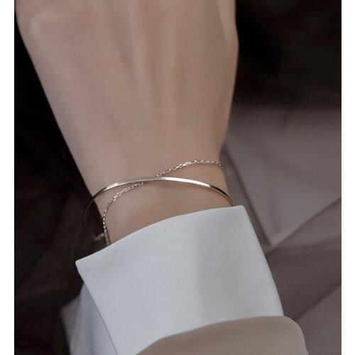 Prevent allergy 925 Sterling Silver Double Layer Cross Bracelet Elegant Unique Women Браслет sl233