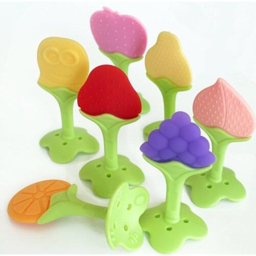 Baby Teething Toys BPA Free Soft Silicone Baby Fruit Teethers Toys Baby Training Massaging Textured Teether Molar Teeth Soother