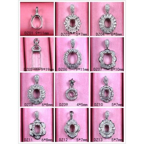 925 silver findings pendant setting tray cabochon faceted blank empty pendant light base without stone for diy jewelry making