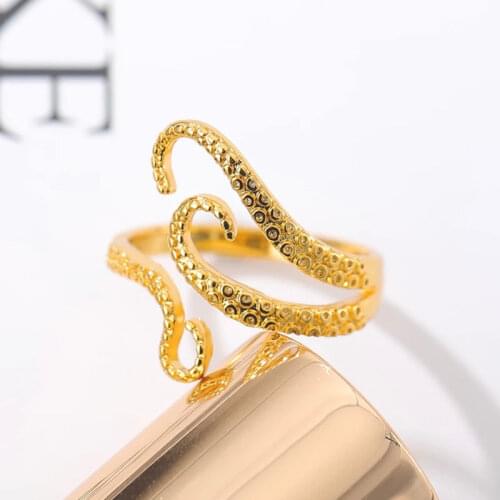 Retro Stainless Steel Octopus Rings Gothic Deep Sea Monster Squid Finger Tentacles Ring Open Adjustable Ring Cocktail Party Gift