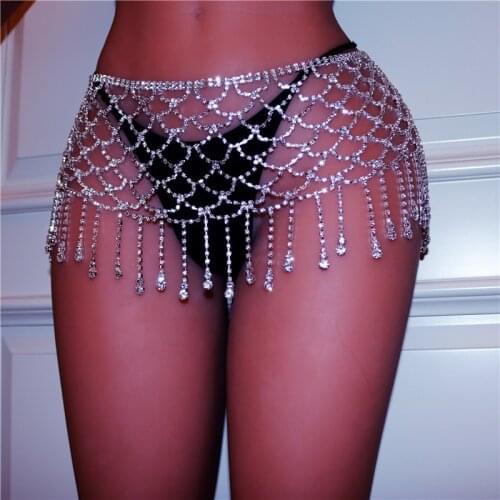 Sexy Luxury Bling Rhinestone Tassel Fringe Belt Silver Crystal Chain Wedding Bridal Belt Strap For Women Belt Accessory Jewelry