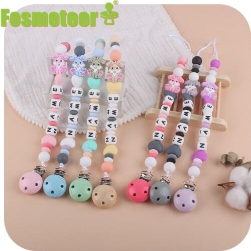Fosmeteor Customized Baby Name Silicone Letter Baby Teether Pacifier Holder Clip Cute Rabbit Nipple Chain