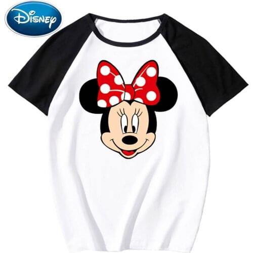 Disney Stylish Minnie Mouse Cartoon Print O-Neck Pullover Short Sleeve Contrast Color Unisex T-Shirt Tee Tops XS - 3XL 11 Colors