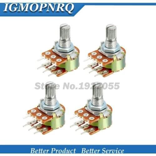 100pcs WH148 B1K B2K B5K B10K B20K B50K B100K B500K 6Pin 15mm Shaft Amplifier Dual Stereo Potentiometer 1K 2K 5K 10K 50K 100K 1M