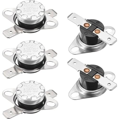 Uxcell Temperature Control Switch , Thermostat , KSD301 150°C 10A , Normally Closed N.C 6.3mm Pin 5pcs