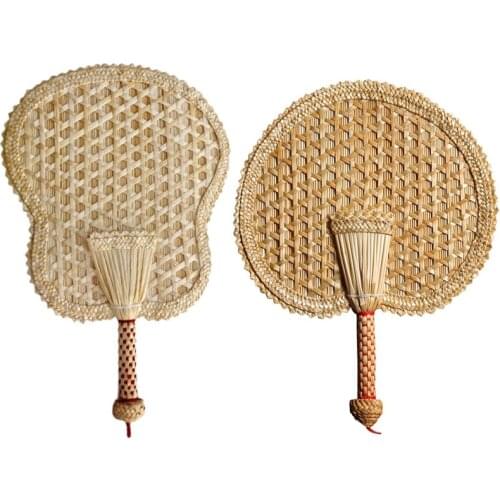2x Straw Hand Fan Old Summer Natural Hand Fan Environmentally Friendly Hand-Woven Fan Decorative Banana Fan & Round Fan