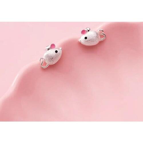 VENTFILLE 925 Sterling Silver New Fresh And lovely Lady Pink Ears Small Mouse Jewelry Personality Animal Exquisite Stud Earrings