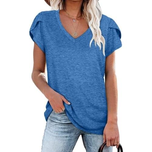 Summer T Shirt Women new 2021 wish Europe pure color v-neck t-shirts short sleeves Female Tee Tshirts dropshipping BYT2118