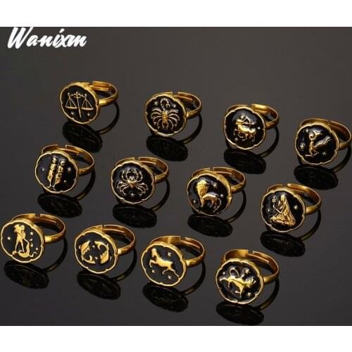 Zodiac Ring Stainless Steel 12 Constellation Rings for Women Scales Taurus Aries Sagittarius Knights Of The Zodiac Ring lion