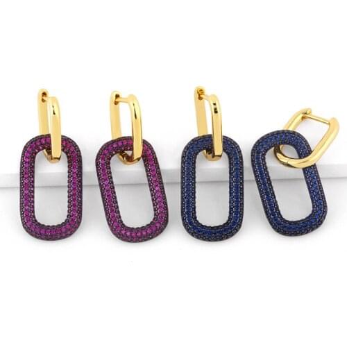 Gold Geometric Oval Earrings Women hip hop vintage CZ Pave Crystal Huggie Goth Dangle Earrings Zirconia Jewelry Gifts wholesale