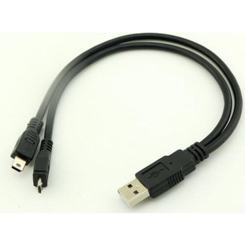 10pcs Black USB A Male to Mini & Micro USB 5 Pin Adapter Dual Plug Splitter Charger Cable 30cm