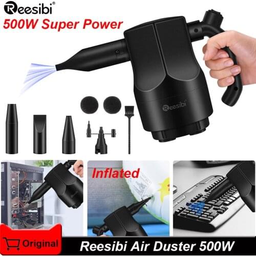 2 in 1 Electric Reesibi Air Duster 500W Blower Vacuum Cleannig Computer Keyboard Replaces Canned Air Spray Cleaner Inflator