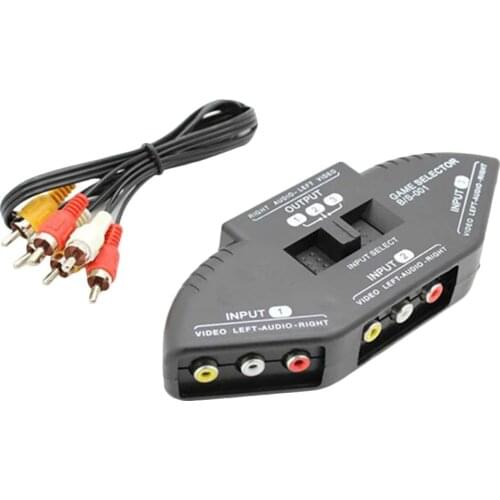 3-Way Audio Video AV RCA Splitter Black Switch Selector Box Composite Splitter with 3-RCA