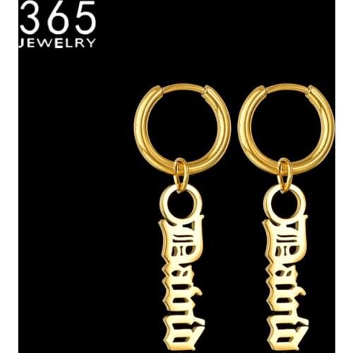 365 Charm 1 Pair Custom Name Stainless Steel Drop Earring for Women Girls Personalized Letter Buckle Earrings Punk Jewelry Gifts