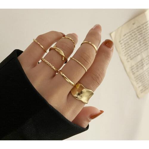 8pcs/set Boho Full Crystal Summer Wedding Rings Women Punk Vintage Gold Color Knuckle Rings Pendant Fashion Ring Bijoux Jewelry