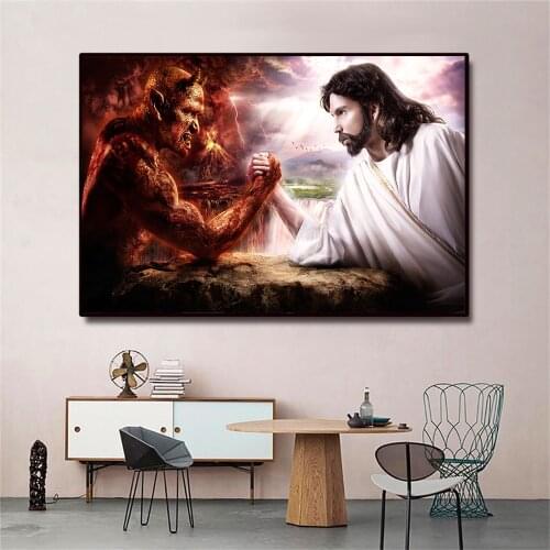 Abstract Art Jesus VS Satan Canvas Painting Wall Art Pictures Angels Against Devils Nordic Modern Art Decorative Pictures Decor