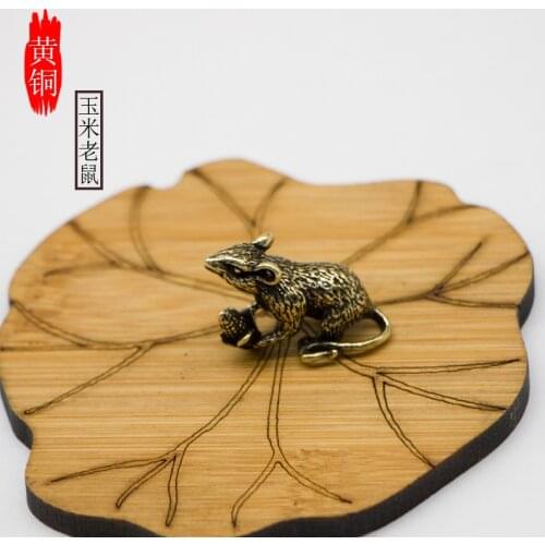 Antique Solid Brass Mouse Miniature Figurines Retro Copper Animal Tea Pet Desktop Ornament Decor Crafts Keychain Pendants