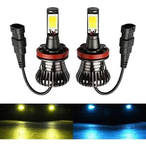 1 pair Car Fog Driving Lights H8 H9 H11 9005 HB3 9006 HB4 H27 880 881 Bulb Lamps LED 80W White Blue Golden Dual Color 12V