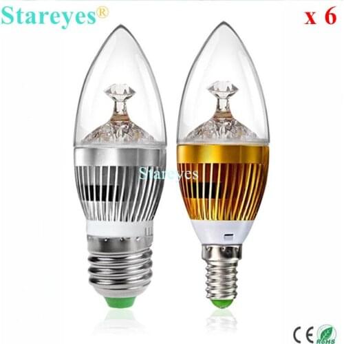 Free shipping 6 pcs Dimmable 3W 4W 5W E14 E27 LED Candle Light Bulb spotlight Lamp Ceiling chandelier droplight lighting