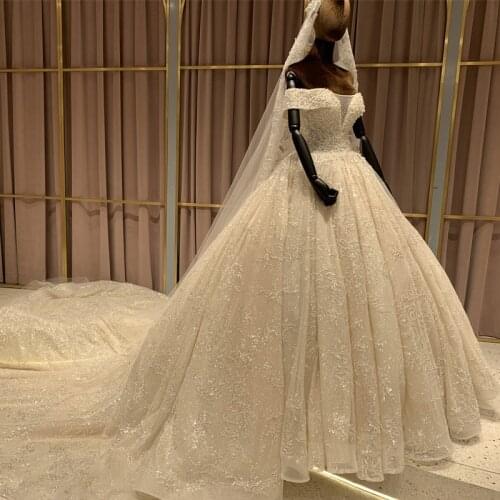 Sparkly Off the Shoulder Wedding Dress 2020 New Arrival Luxury Bridal Gown with Video
