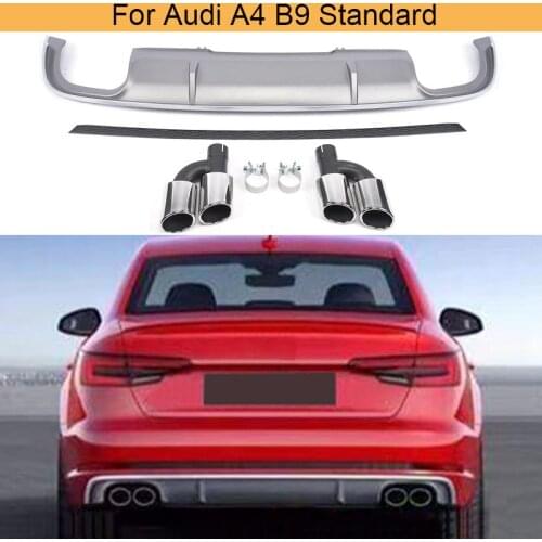 Car Rear Bumper Diffuser Lip Guard for Audi A4 B9 Standard Sedan 2017-2019 Rear Bumper Diffuser Lip Spoiler Exhaust Tips PP