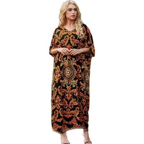 Muslim Ladies Classic Short Sleeve Dress Middle East Turkey Print Holiday Casual Dress 2021 Spring/summer New Dubai Abaya