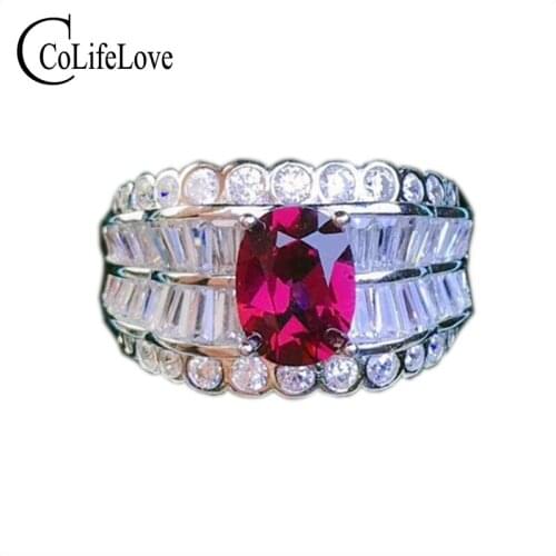 CoLife Jewelry Fashion Garnet Ring for Daily Wear 6mm*8mm Natural Garnet Ring 925 Garnet Jewelry Silver Gemstone Ring