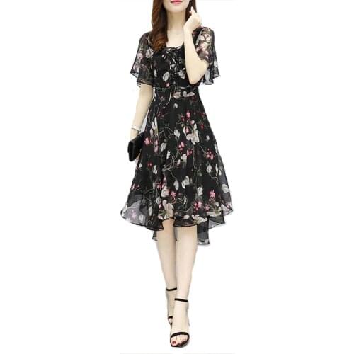 Summer gray black sexy dress women 2019 Europe and America S-3XL plus size short sleeve temperament Chiffon dress vestido JD274