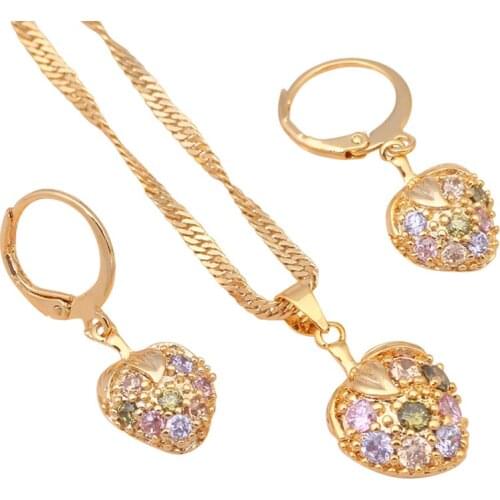 2015 priceless Strawberry gold tone Color Crystal Zirconia Necklaces & Pendants earings fashion Jewelry Sets JS429A