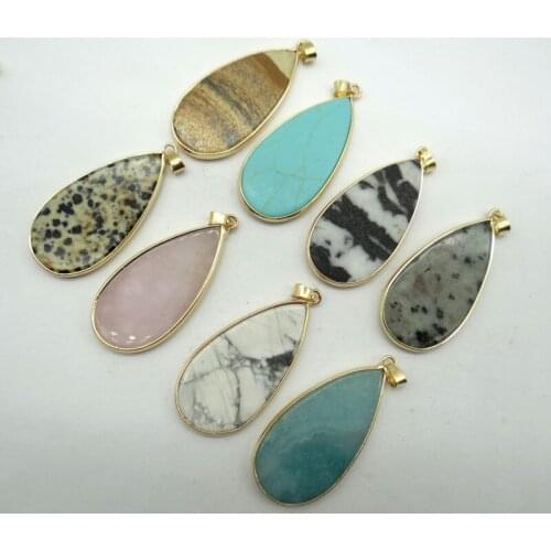 Natural stone aventurine tiger eye Quartz Crystal Turquoises Teardrop pendant for diy Jewelry making necklace Accessories6PCS A1
