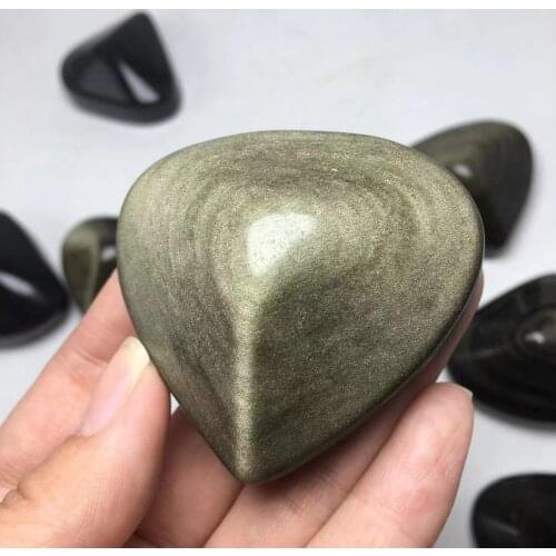 Natural polished gemstone gold obsidian crystal heart shaped stones for feng shui