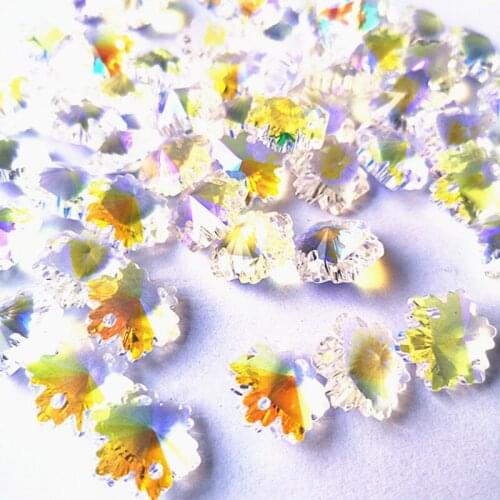 2019 New AB color Snow Beads 100pcs/lot in 2 holes Cut&Faceted 14mm Crystal Glass Curtain& Chandelier Beads For Diy Accessories