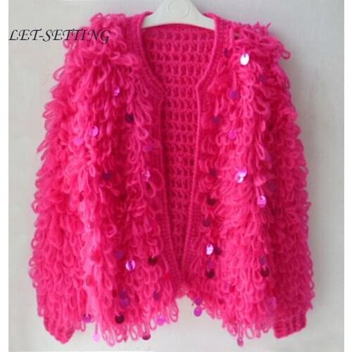 New Autumn winter female coat hollow soft Retro sweater knitted cardigan sequin sweater coat