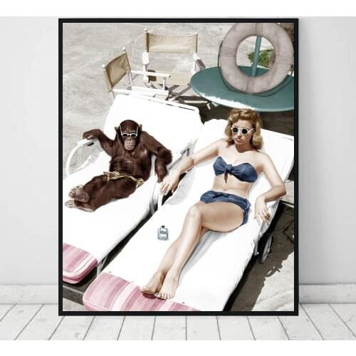 Nordic Sexy Women Monkey Poster Seascape Canvas Painting Photography Art Print Modern Wall Picture For Living Room Home