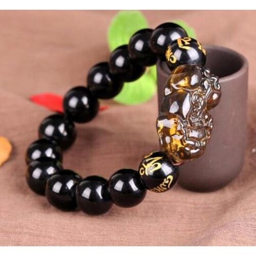 Natural Stone Attract wealth and ward off evil ice species obsidian double head PI xiu jewelry bracelet