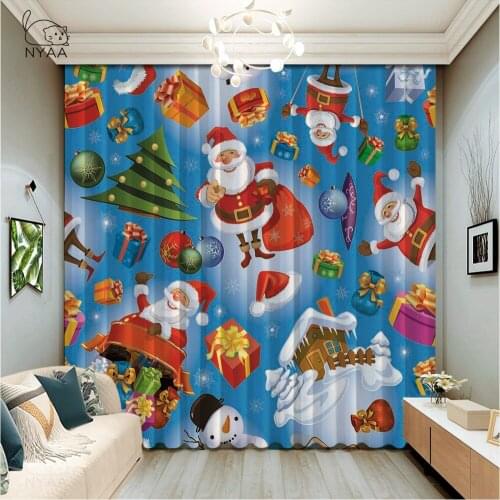 Blue Christmas Elk Print Blackout Curtain Home Hotel For Bedroom Curtains Room Set Blackout Curtains Kids Room Micro Shading