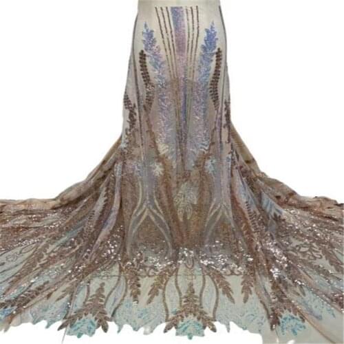 High Quality Sequin Lace Fabric Nigeria Lace Fabric Top Selling African French Tulle Mesh Lace Fabric for Bridal Sewing Gold
