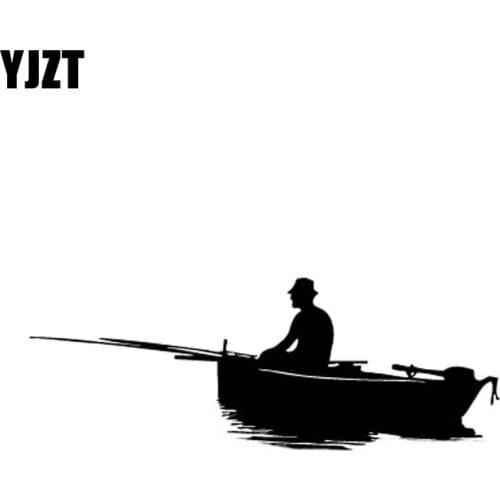 YJZT 15cm*5.6cm Cartoon Fishing Enthusiasts Creative Car Sticker Vinyl Decals Black Silver C11-0074
