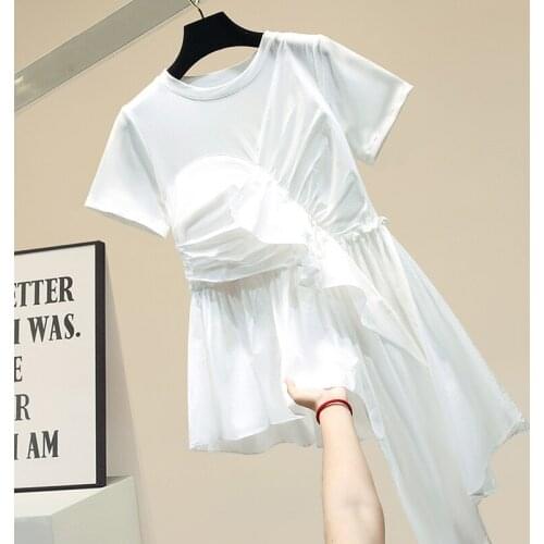 Womens T-shirt Female Sumemr Top New Slim Cotton Irregular Loose Short Sleeved Round Neck T-shirt Ladys Tops T Shirts