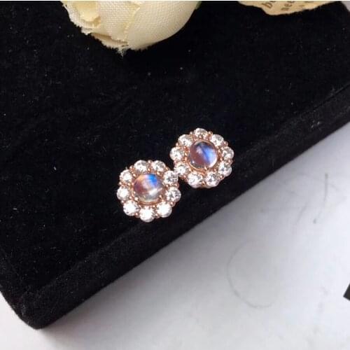 Uloveido Round Moonstone Stud Earrings for Women, 925 Sterling Silver Wedding Jewelry, 4*4mm with Velvet Box Certificate FR138